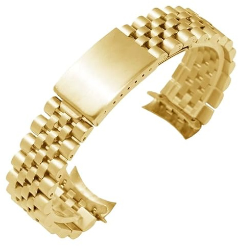 ROUHO Acciaio Inossidabile Cinturino Orologio Catena Chiusura Deployante Ricambio Bracciale Orologio per Rolex Oyster Perpetual Datejust-Oro 19mm