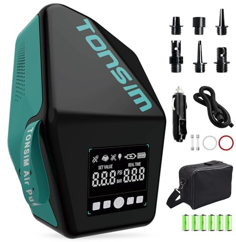 Tonsim SUP Bomba eléctrica con batería de 20 PSI, bomba de aire recargable con 4 modos, inflado y deshinchado en dos etapas, conexión de coche de 12 V CC, apagado automático para tablas de remo