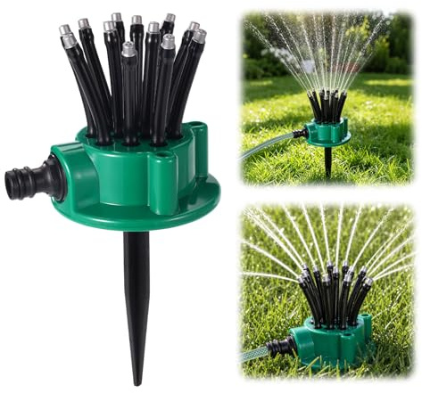 Aspersor de Riego Precisión de 360° para Jardín, Aspersores Jardin Cesped Sistema Riego Giratorio con Boquillas Pulverización Ajustables con Estaca Suelo para Grandes Superficies Jardín
