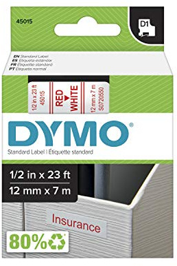 DYMO Standard D1 43610 märkningstejp (svart tryck på transparent tejp, 0,6 cm B x 68,4 cm L, 1 patron), DYMO autentisk