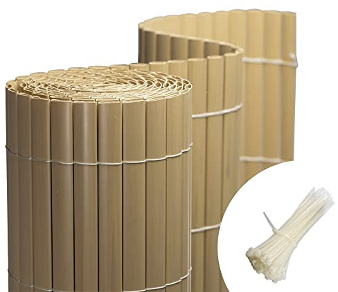 jarolift PVC Sichtschutzmatte Standard Sichtschutz Garten Balkon Terrasse Sichtschutzzaun Balkonverkleidung Zaunblende,90 x 700 cm (1x 3m + 1x 4m Länge),Bambus, inkl. 100 Kabelbinder Transparent