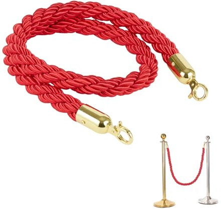 Aweisile Corde de Guidage Corde de Barrière Cordon Séparation Diviseur de Files d'Attente Corde pour Système de Guidage avec Or Crochets 1.5m Rouge pour Hôtel Cinema Publics Contrôle des Foules