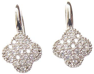 Zirkonia-Ohrringe Sterling-Silber 925-er leicht glitzernd kleeblatt-förmig Klappbügel Brisur Jugendstil elegant klassisch glänzend Geschenk Handarbeit Italien