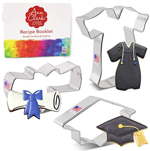 Ann Clark Graduation Cookie Cutters 3-Pc. Set, Made in the USA, Graduation Cap, Diploma, Gown