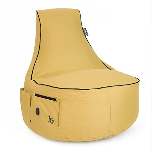 BuBiBag Gaming Sitzsack zum Zocken mit -Anschluss & Taschen, Halterung, Gamer Sessel für Kinder und Erwachsene, Beanbag Indoor und Outdoor - JokerBag (Sand)