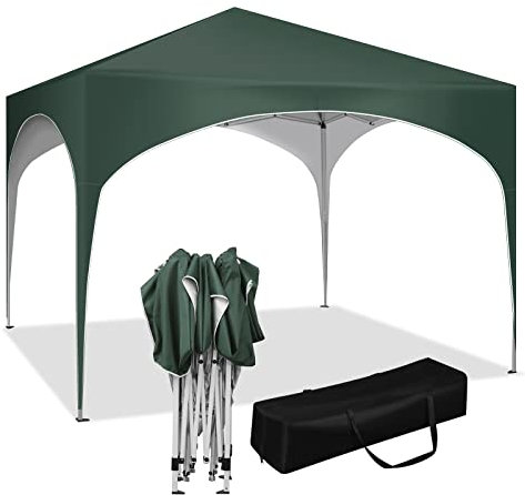 WOLTU Pabellon de Jardin Cenador Plegable Cuadrada con Diseno Pop-Up y Techo semicircular Carpa con Cubierta Tela Oxford Hecho de Tubos Metales 3x3m,Altura Ajustable para Playa,Verde