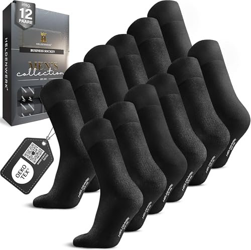 HELDENWERK Business Socken Herren 12 Paar I Herrensocken aus atmungsaktiver Baumwolle ohne drückende Naht I Männersocken, Anzugsocken (12x schwarz)