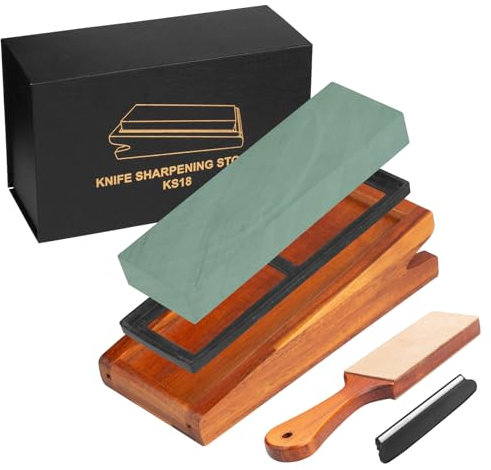 RAZIOL Pietra Naturale per Affilare Coltelli Grana 3000 Giapponese Affilacoltelli professionale Pietra Cote Sicura e Innocua Pietra Affilacoltelli Affila Coltelli con Guida Angolare Base in Legno