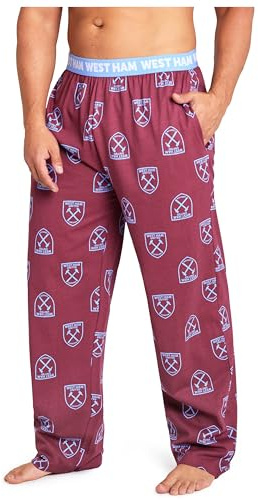 West Ham United F.C. Mens Pyjama Bottoms, Cotton Lounge Pants - West Ham Gifts (L, Burgundy)