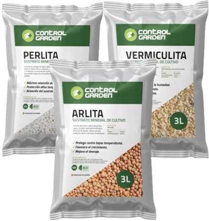 Control Garden Pack Arlita 3L + Perlita 3L + Vermiculita 3L | Sustrato para Plantas y Cultivos Interior y Exterior | Fabricado en España