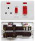 45 Amp Double Pole Cooker Switch with Socket White - Power Indicators and Red Rockers