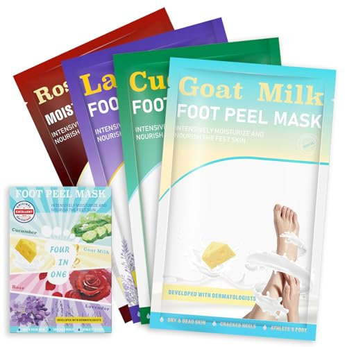 Maschera Peeling per Piedi 4 in 1, Ripara Talloni e Rimuove Pelle Morta Secca, Trattamento Esfoliante per Piedi Screpolati, Confezione da 4 Pezzi