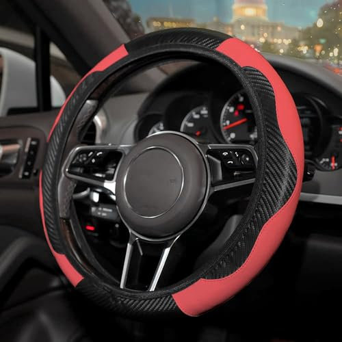 Flaconi Coprivolante Auto,Coprivolante,Copri Volante per Auto,Coprivolante in Pelle,Copri Manubrio Auto,Copertura Volante Auto,Adatto per la Maggior Parte dei Coprivolanti Delle Auto(Rosso)