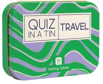 Talking Tables QUIZ IN A TIN Travel Trivia Game – 200 Questions Double Sided Card Game, After Dinner, Secret Santa Fun Pocket Game Family and Friends, Ages 14+, PLASTIC FREE -Made