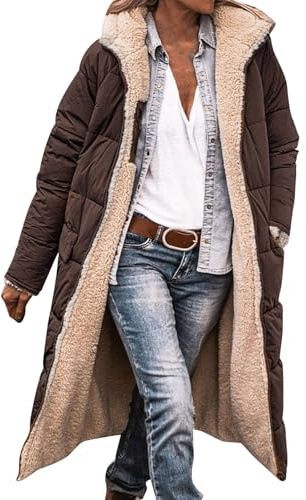 Uwdiohq Chaqueta de plumón con Capucha de Manga Larga de Doble Abrigo de Invierno cálido de para Mujer Sombreros Mujer Otoño Chaqueta Acolchada Negra Chaqueta Larga Acolchada Mujer