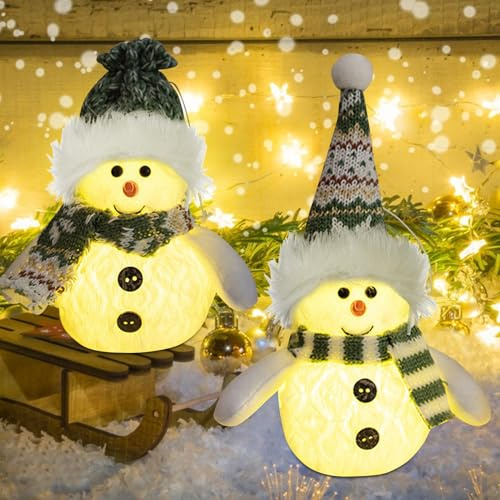 Figuras de muñeco de nieve con luz LED, 2 unidades, figuras de muñeco de nieve, decoración de mesa, funciona con pilas, figura decorativa para decoración de Navidad, interior, chimenea, oficina,