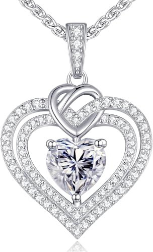 CDE Kette Damen Moissanite Halskette Damen Silber 925, Doppel Herz VVS1 Reinheit D Farbe, Frauen Schmuck Geburtstags Geschenk für Sie Freundin Weihnachten Valentinstag Muttertags (2 Karat)