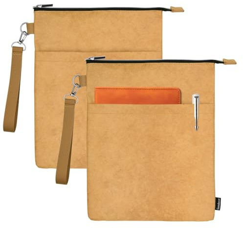 Book Sleeves with Zipper, Travel Book Waterproof Protector Pouch for Hardcover Books, Book Covers Bags Carry Case/Front Pocket & Handle Strap for Book Lovers Mother's Day Readers, Tyvek Paper, 2 Pcs