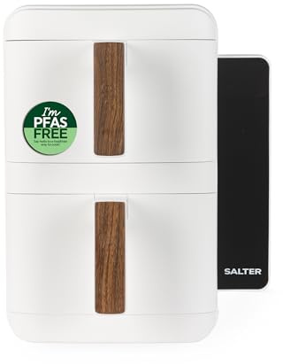 Salter Toronto Verticook Ultra Air Fryer - 9L Vertical Double Drawer, Cook on 4 Levels, 2 x 4.5L Baskets, Dishwasher Safe Accessories, Space Saving, 9 Functions, Sync & Match, PFAS-Free, White