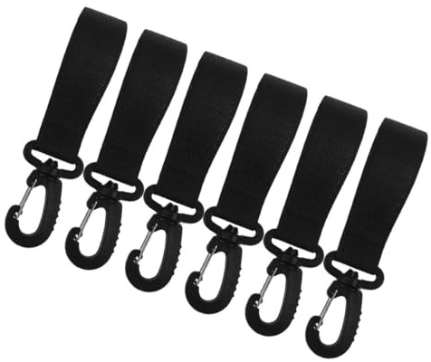 WRITWAA Ganci Neri per Passeggino in Poliestere e Plastica 6 Pezzi e Chiavi Design Versatile, Leggeri e Compatti per Borse della Spesa Durante Viaggi e Passeggiate