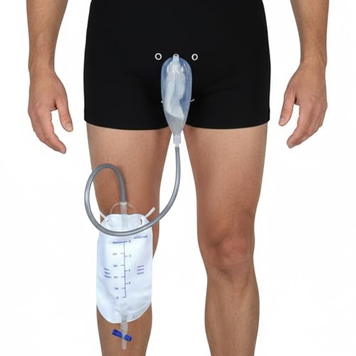 Sistema de Orinal Masculino con Bolsa para Piernas, Dispositivo de Incontinencia para Hombres con Cómodo Catéter Externo de Silicona M..