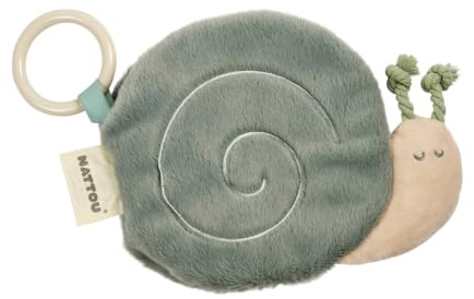 Nattou Loulou Libro de Actividades Caracol, Libro Crujiente para Bebé, Juguete para Bebé, Libro de Tela Suave para Bebé, 15 cm, Verde, Beige, Ecru
