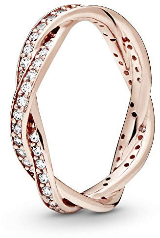 PANDORA Sparkling Twisted Lines Ring in Roségold mit 14 Karat rosévergoldete Metalllegierung und Cubic Zirkonia Timeless Collection, Größe 52