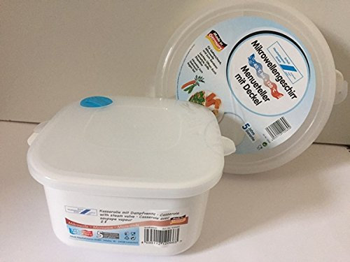 Schulz-Haushaltwaren Set Mikrowellenteller Menüteller + eckige Kasserolle 2l Mikrowellengeschirr m Deckel für Mikrowelle Microwelle Erhitzen Einfrieren