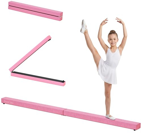 HOMCOM 2.1M 7FT Gymnastics Folding Balance Beam Home Gym Training Exercise Sports - Pink