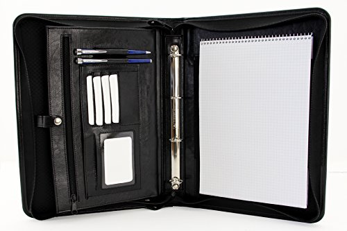 Carpeta archivadora de tamaño A4 de piel sintética con asa, para negocios, presentaciones, reuniones o conferencias, color negro