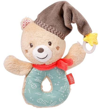 Fehn 060164 - Aro agarrador de oso, juguete de agarre con sonajero y accesorio, para bebés y niños pequeños a partir de 0 meses, tamaño: 13 cm