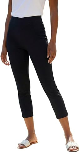 Roman Cropped Trousers for Women UK Ladies Capri Leggings Summer Pants Short Crop Stretch 3/4 Length Three Quarter Pedal Pusher Clothes Elasticated Bengaline Cut Off - Black - Size 18
