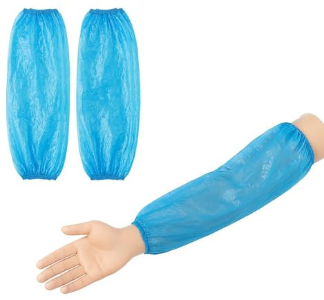 Pedsox, Lot de 100 Manchettes Jetables en Polyéthylène, Résistantes et Imperméables, Double Élastique, Idéales pour le Travail et la Maison, 16x40 cm, Bleu Clair