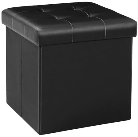 Bonlife Noir Boîte de Rangement Pouf Cube dé Pliable Petit Meuble de Rangement Vetement Coffre a Jouet Charge Max de 150kg 32 x 32 x 32cm