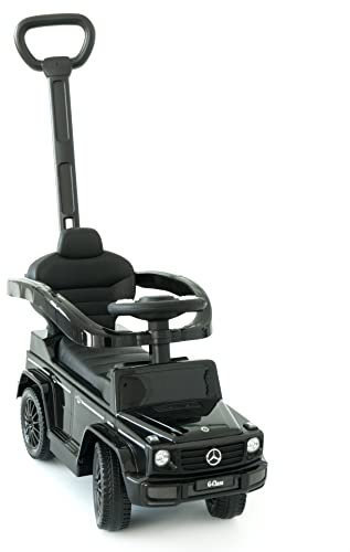 NATIV Rutschauto mit Schiebstange ab 1 Jahr | Rutschfahrzeug mit Sicherheitsbügel | Schiebeauto Mercedes in schwarz | Lenkung via Stange möglich | Staufach | Fußablage | Sound