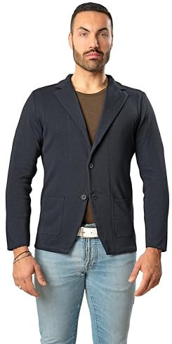 Blazer Giacca Jacket da Uomo Slim Fit in Cotone - Punto di Cucitura Milano - Artigianale, Made in Italy - Casual, Classica Sportiva (IT, Testo, XXL, Regular, Regular, Blu)