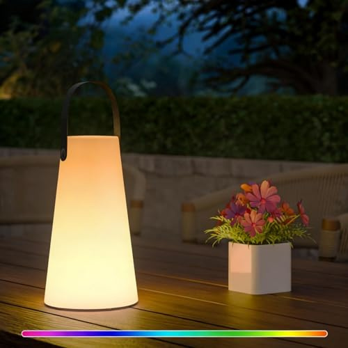 FUYO Lampara led exterior mesa, inalámbrica, regulable, con luz blanca cálida y mando a distancia de 8 colores, para dormitorio exterior barbacoa camping jardín decoración