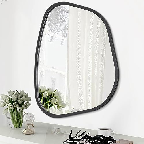 HLFMVWE Miroir asymétrique pour Mur Ovale irrégulier avec Cadre en Bois Moderne Unique Miroir Mural décoratif pour Salle de Bain, Salon, Chambre à Coucher, entrée, Couloir, Petit Miroir Artistique
