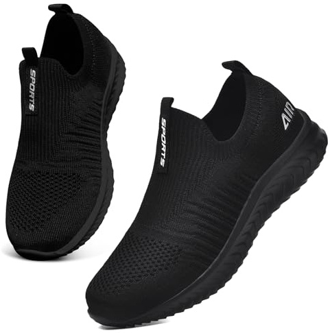 Womens Trainers Slip on Ladies Walking Shoes Lightweight Mesh Sneakers Comfortable Casual Shoes(All Black,40EU)