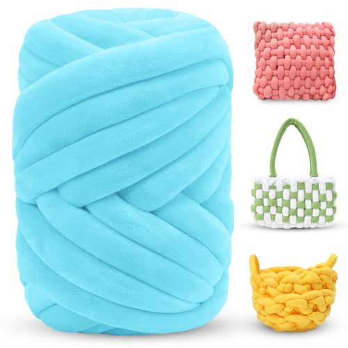 LEREATI Thick Chunky Yarn for Arm Knitting Jumbo Tube Yarn Soft Chunky Knit Blanket Yarn, Velvet Yarn for Crocheting Handbags Hand Knitting Pet Bed Rugs Pillows Crafts (500g, Aqua Blue)