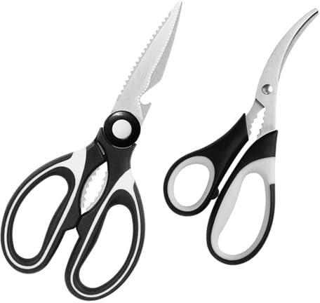 GEEKHOM Küchenschere 2 Stück, Edelstahl-Küchenschere Scharfe Kochschere zum Schneiden von Fleisch, Fisch, Meeresfrüchten, Gemüse, Geflügel, Nüssen, Grill,Schwarz