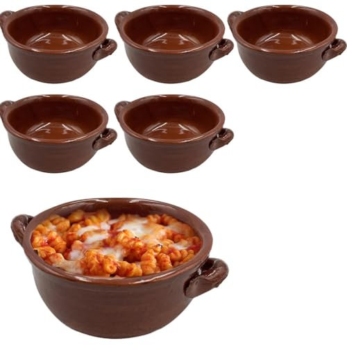 Virsus 6 Tegamini Coccio Monoporzione, Misura 14x6 cm, Terrine adatti al Forno, Ciotole in Terracotta con maniglie, per Gnocchi, Fusilli, Lasagne, Parmigiana, Pasta al Forno, Made in Italy