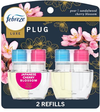 Febreze Plug In Air Freshener, Odor-Fighting Scented Oil Refill, Japanese Cherry Blossom, 2 Refill