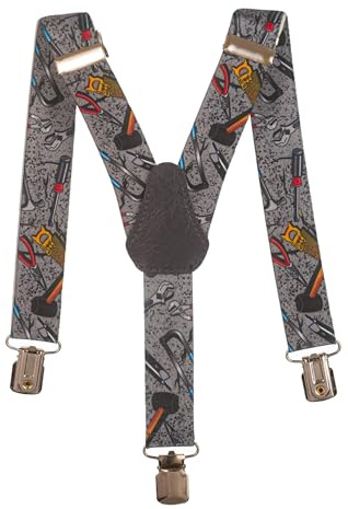 Olata Kinder Hosenträger mit Vielzahl von Mustern | Elastische Y-Hosenträger (1-5 Jahre) – 2,5 cm. Werkzeuge (Grau)