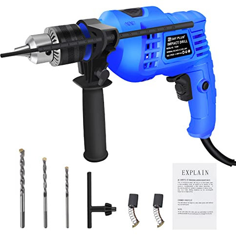 Perceuse à Percussion Filaire 850W,Marteau et Perceuse 2 en 1,Perceuse à Percussion électrique,avec 3 forets pour le béton,2 Brosse de carbone,1 jauge de profondeur/mandrin sans clé