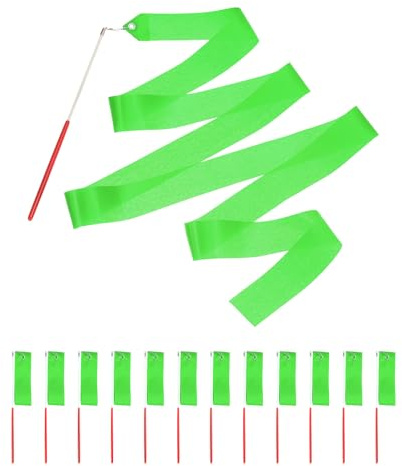 sourcing map 12 nastri per danza verde intenso, nastri per ginnastica, nastri rotanti per feste di compleanno, decorazioni con stelle filanti, nastro da circo e carnevale da 2 m con bacchette