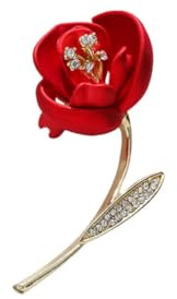 Broche de rosa roja con diamantes de imitación, pin de solapa para vestido, traje, ramo, ceremonia, accesorios, joyería de regalo, Metal