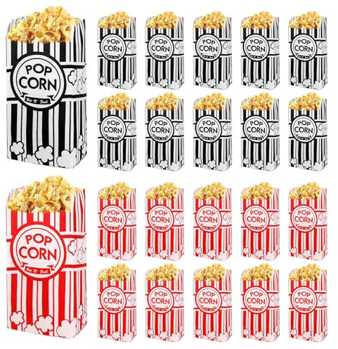Popcorn Tüten, 200 Stück Klein, faltbar, 9x21cm, für Filme, Party, Geburtstag, Picknicks (Rot + Schwarz)
