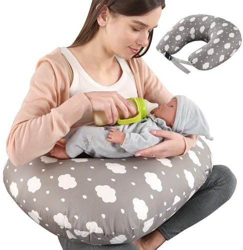 Labtec Almohada de lactancia multifuncional para bebé con correa de cintura ajustable, almohada de apoyo para bebé, funda extraíble 100% algodón, regalo de embarazo, tamaño grande