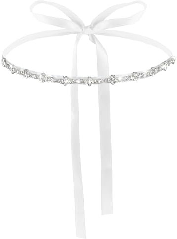 AOZUO GEEHUA Damen Skinny Hochzeit Strasssteine Gürtel, Schmaler Stoffgürtel Bindegürtel, Braut Brautjungfernkleider Bund Verstellbarer Weißer Bandgürtel für Kleider